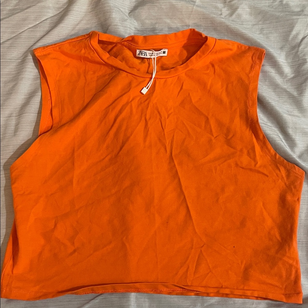Zara Bright Orange Sleeveless Top